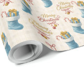 Boutique Wrapping Paper — Blue Stocking & Ribbons  Cadeaupapier (Rol Hoek)