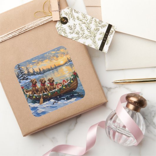 Bouvier des Flandres Christmas Boat Holiday Vierkante Sticker (Geschenken)