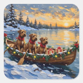 Bouvier des Flandres Christmas Boat Holiday Vierkante Sticker (Voorkant)
