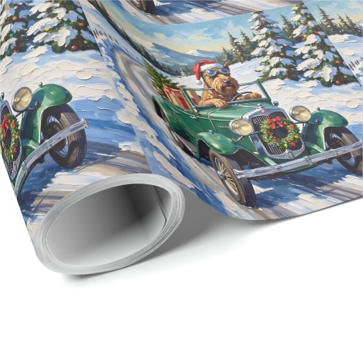 Bouvier des Flandres Christmas Car Ride Holiday Cadeaupapier (Rol Hoek)