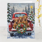 Bouvier des Flandres Christmas Red Truck Holiday Kaart (Gele Bloem)