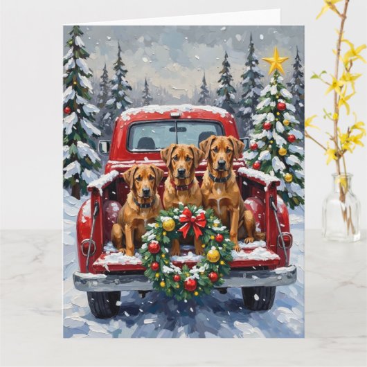Bouvier des Flandres Christmas Red Truck Holiday Kaart (Gele Bloem)