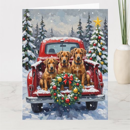 Bouvier des Flandres Christmas Red Truck Holiday Kaart (Voorkant)
