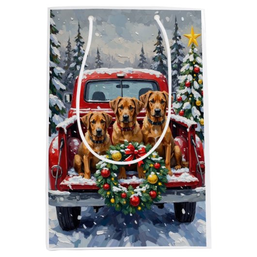 Bouvier des Flandres Christmas Red Truck Holiday Medium Cadeauzakje (Voorkant)