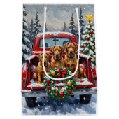 Bouvier des Flandres Christmas Red Truck Holiday Medium Cadeauzakje (Achterkant)