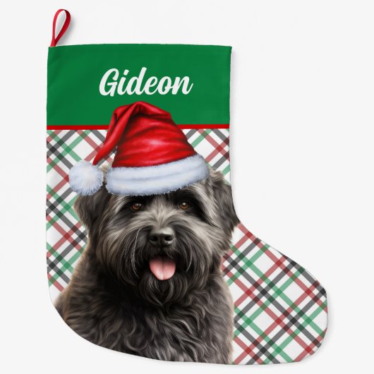 Bouvier des Flandres Dog Plaid Gepersonaliseerd Grote Kerstsok (Voorkant)