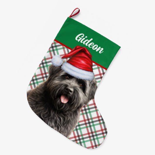 Bouvier des Flandres Dog Plaid Gepersonaliseerd Grote Kerstsok (Voorkant (Hangend))