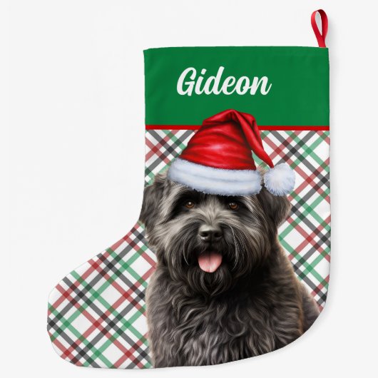 Bouvier des Flandres Dog Plaid Gepersonaliseerd Grote Kerstsok (Achterkant)