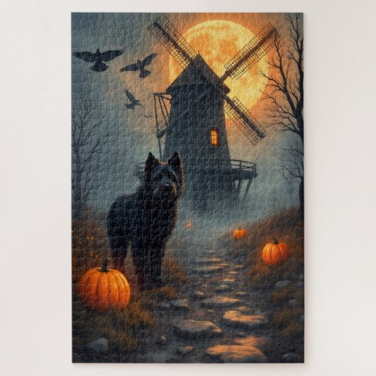 Bouvier des Flandres Geheime Windmolen Halloween  Legpuzzel (Verticaal)
