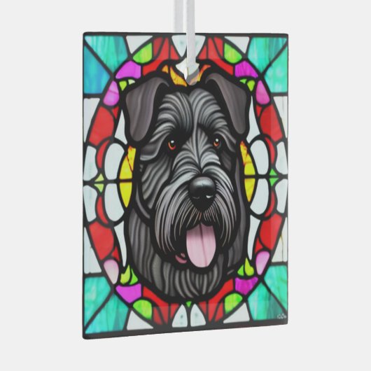 Bouvier des Flandres "Glas in lood" Glas Ornament (Voorkant Rechts)