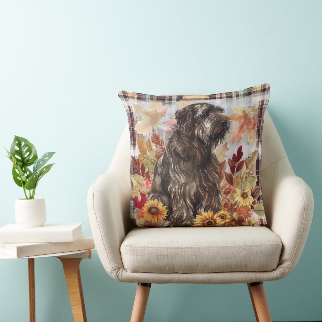 Bouvier des Flandres Hond Herfst Waterverf Bloemen Kussen (Stoel)