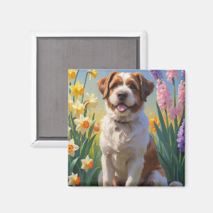 Bouvier Des Flandres Hond Lente Bloemen Schilderij Magneet