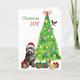 Bouvier des Flandres Hond, Vogel en Kerstboom Feestdagen Kaart