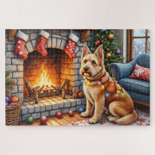 Bouvier des Flandres Kerst Lichtjes Haard Legpuzzel (Horizontaal)
