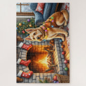 Bouvier des Flandres Kerst Lichtjes Haard Legpuzzel (Verticaal)