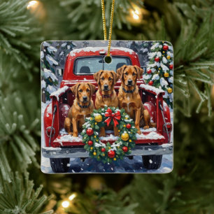 Bouvier des Flandres Kerst Rode Truck Vakantie Keramisch Ornament