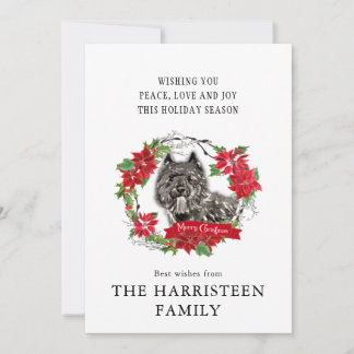 Bouvier des Flandres Kerstmis Poinsettia Wreath Feestdagenkaart