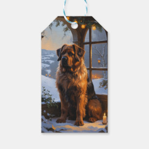 Bouvier des Flandres met kerstverlichting Vakantie Cadeaulabel