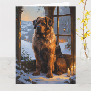 Bouvier des Flandres met kerstverlichting Vakantie Kaart