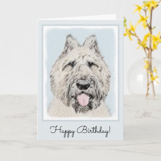 Bouvier des Flandres Painting - Originele Dog Art Kaart (Gele Bloem)