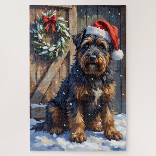 Bouvier des Flandres Snowy Farm Christmas Legpuzzel (Verticaal)