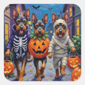 Bouvier des Flandres Trick-or-Treating Halloween Vierkante Sticker (Voorkant)