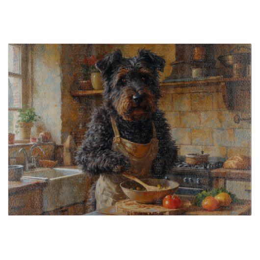 Bouvier des Vlaanderen Kookt in Keuken Snijplank (Voorkant)