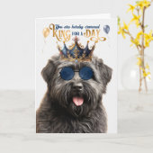 Bouvier Dog King voor een Dag Grappige Verjaardag Kaart (Gele Bloem)