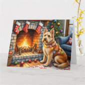 Bouviers des Flandres Fireplace Christmas Lights Kaart (Gele Bloem)