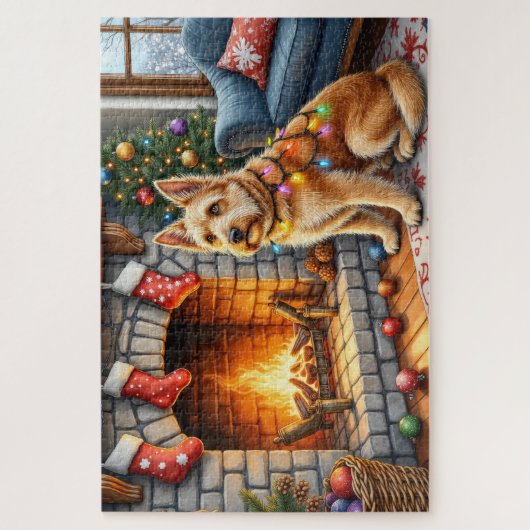 Bouviers des Flandres Fireplace Christmas Lights Legpuzzel (Verticaal)