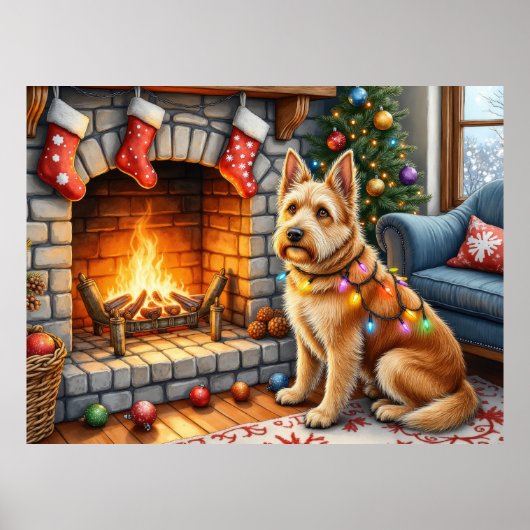 Bouviers des Flandres Fireplace Christmas Lights Poster (Voorkant)