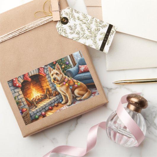 Bouviers des Flandres Fireplace Christmas Lights Rechthoekige Sticker (Geschenken)