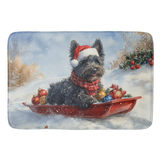 Bouviers des Flandres Hond in Sledge Kerstmis Badmat (Voorkant)