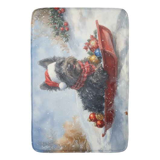 Bouviers des Flandres Hond in Sledge Kerstmis Badmat (Voorkant Verticaal)