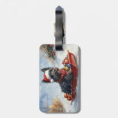Bouviers des Flandres Hond in Sledge Kerstmis Bagagelabel (Achterkant verticaal)
