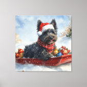 Bouviers des Flandres Hond in Sledge Kerstmis Canvas Afdruk (Voorkant)