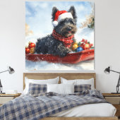 Bouviers des Flandres Hond in Sledge Kerstmis Canvas Afdruk (Insitu (Slaapkamer))