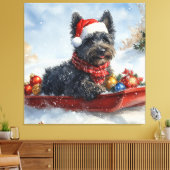 Bouviers des Flandres Hond in Sledge Kerstmis Canvas Afdruk (Insitu (Woonkamer))