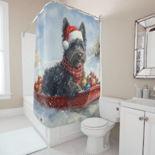 Bouviers des Flandres Hond in Sledge Kerstmis Douchegordijn