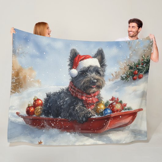 Bouviers des Flandres Hond in Sledge Kerstmis Fleece Deken (In situ)