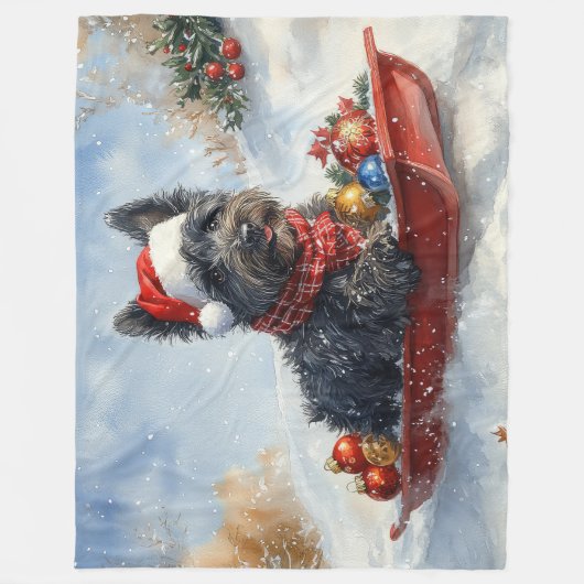 Bouviers des Flandres Hond in Sledge Kerstmis Fleece Deken (Voorkant)