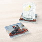 Bouviers des Flandres Hond in Sledge Kerstmis Glazen Onderzetter (Schuin)