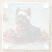 Bouviers des Flandres Hond in Sledge Kerstmis Glazen Onderzetter (Achterkant)