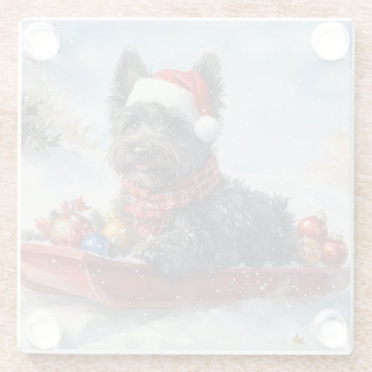 Bouviers des Flandres Hond in Sledge Kerstmis Glazen Onderzetter (Achterkant)