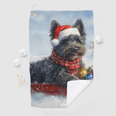 Bouviers des Flandres Hond in Sledge Kerstmis Golfhanddoek (Insitu)