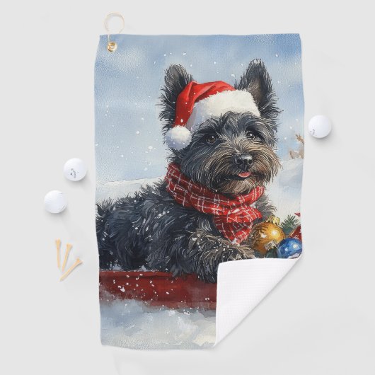 Bouviers des Flandres Hond in Sledge Kerstmis Golfhanddoek (Insitu)