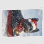 Bouviers des Flandres Hond in Sledge Kerstmis Golfhanddoek (Horizontaal)