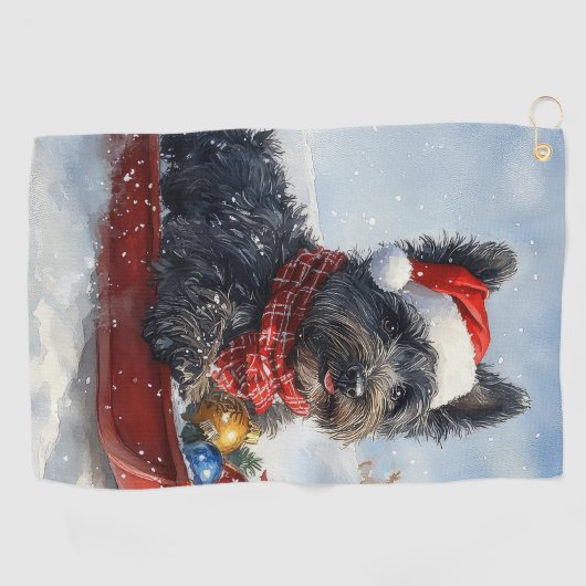 Bouviers des Flandres Hond in Sledge Kerstmis Golfhanddoek