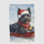 Bouviers des Flandres Hond in Sledge Kerstmis Golfhanddoek (Voorkant)