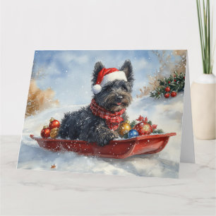 Bouviers des Flandres Hond in Sledge Kerstmis Kaart